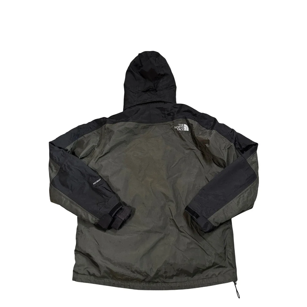The North Face HyVent Layered Jacket Mens Olive Green Black Hooded Fleece Liner